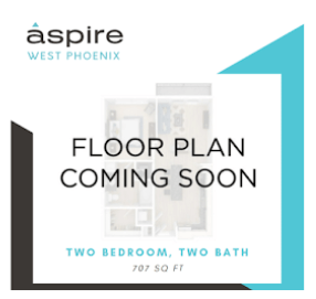 Floor plan for 2 beds, 2 baths, 707 sqft